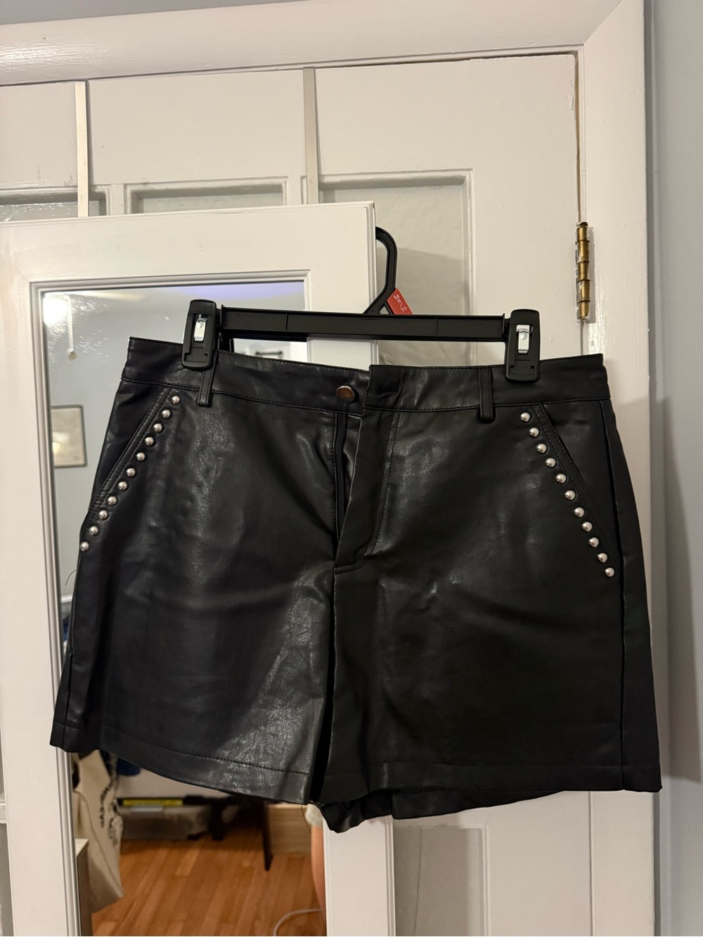 SHEIN Black Faux Leather High Waist Studded Shorts